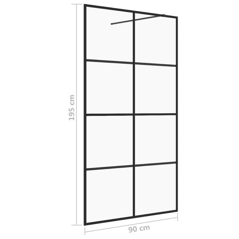 Paravan de duș walk-in negru 90x195 cm sticlă ESG transparentă