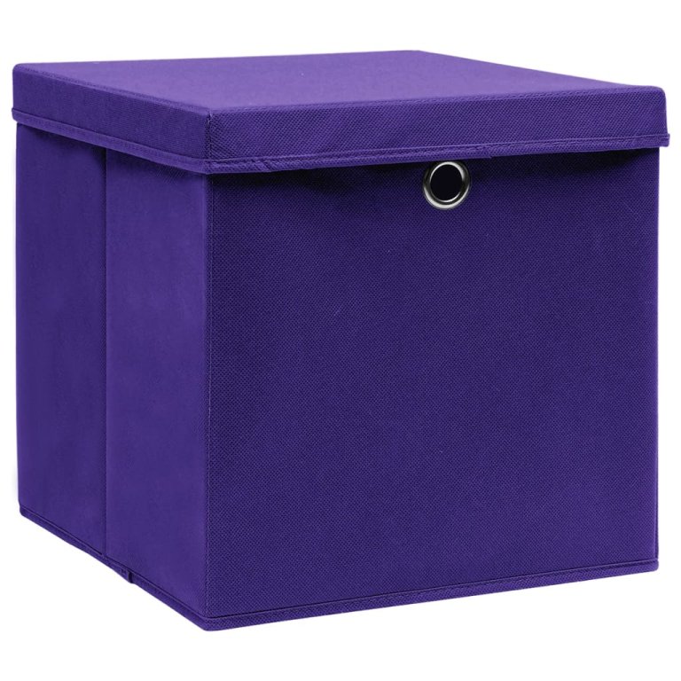 Cutii depozitare cu capace, 10 buc., violet, 28x28x28 cm