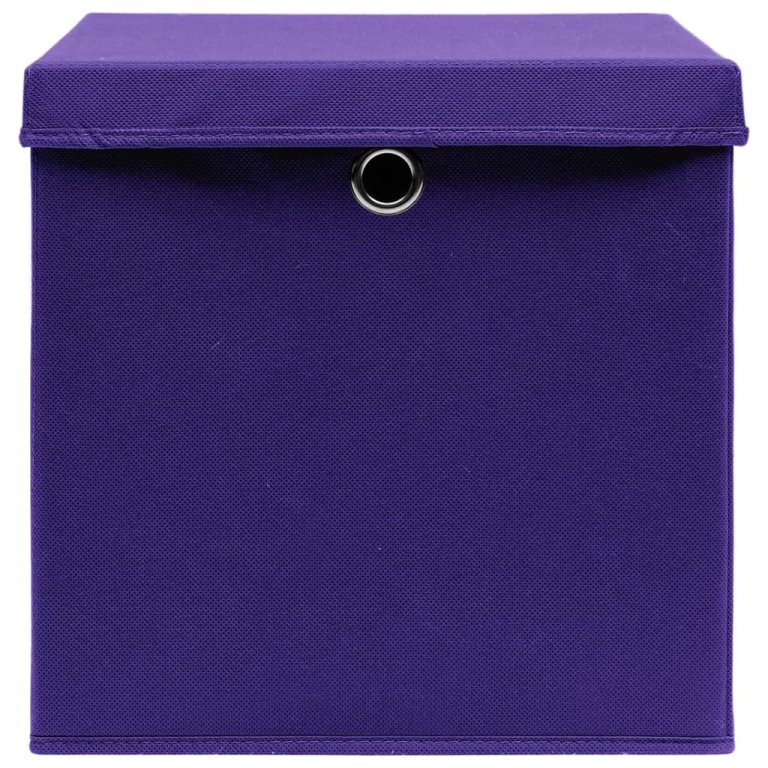 Cutii depozitare cu capace, 10 buc., violet, 28x28x28 cm