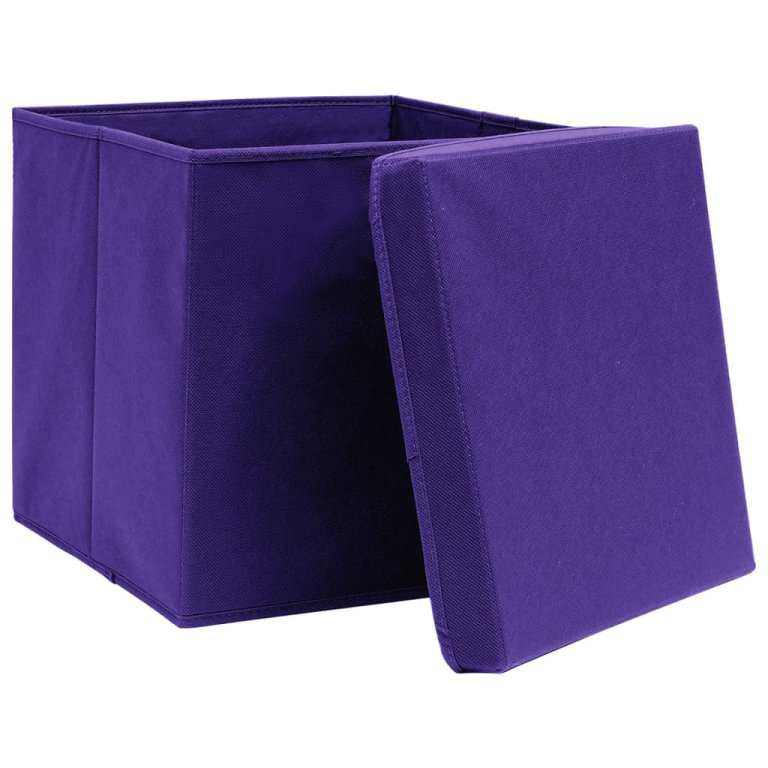 Cutii depozitare cu capace, 10 buc., violet, 28x28x28 cm