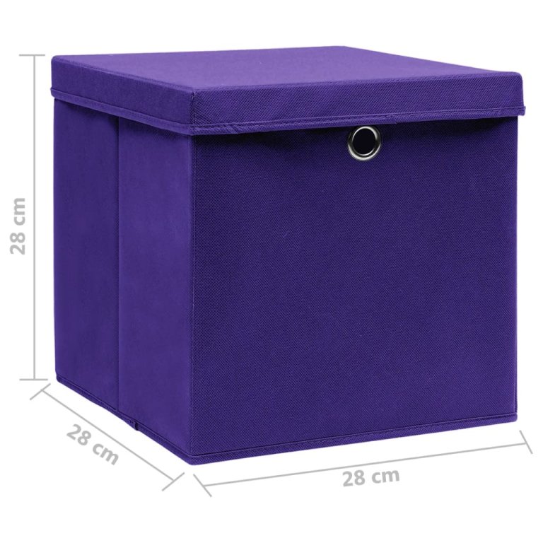 Cutii depozitare cu capace, 10 buc., violet, 28x28x28 cm