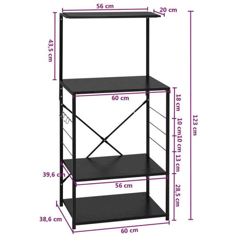 Dulap cuptor microunde, negru, 60x39,6x123 cm, lemn prelucrat