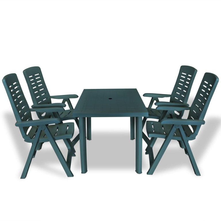 Set mobilier de exterior, 5 piese, verde, plastic