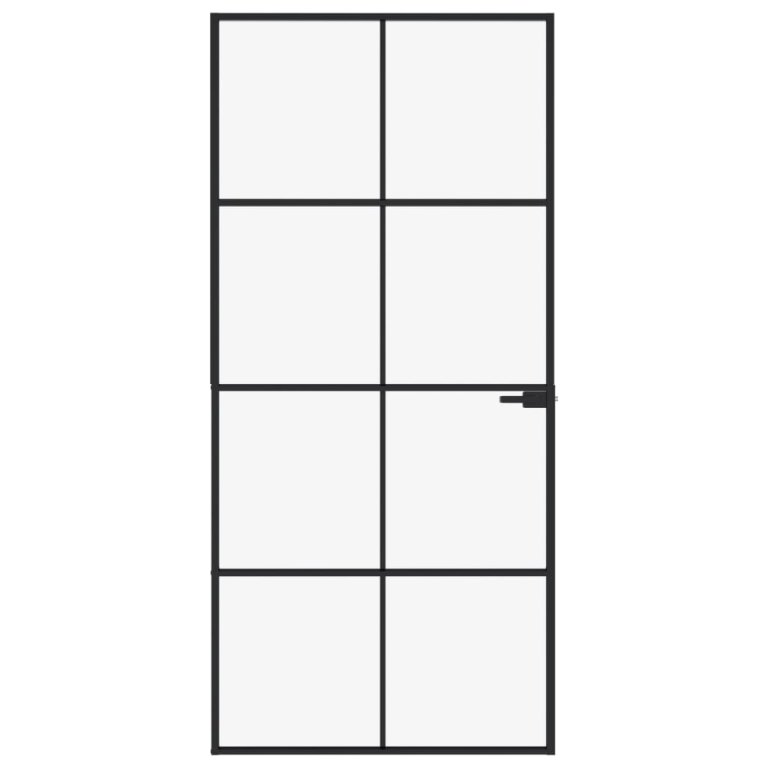 Ușă de interior negru 93x201,5 cm sticlă securiz./aluminiu slim