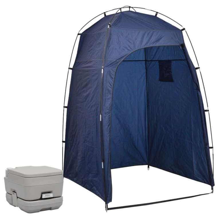 Toaletă portabilă de camping cu cort, 10+10 L