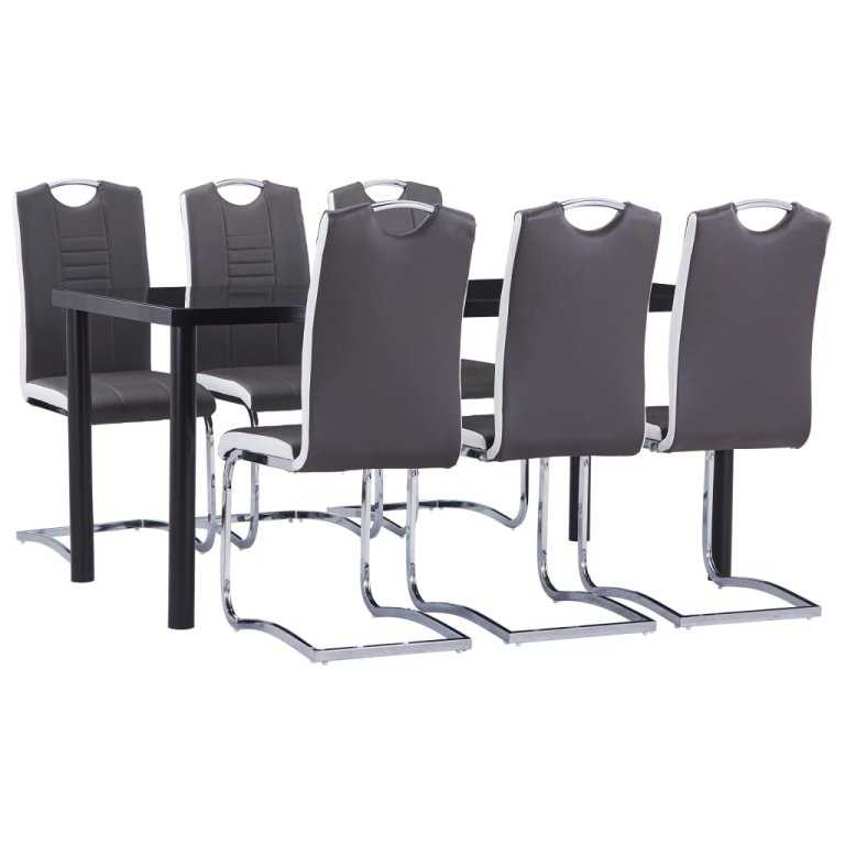 Set mobilier de bucătărie, 7 piese, gri, piele ecologică