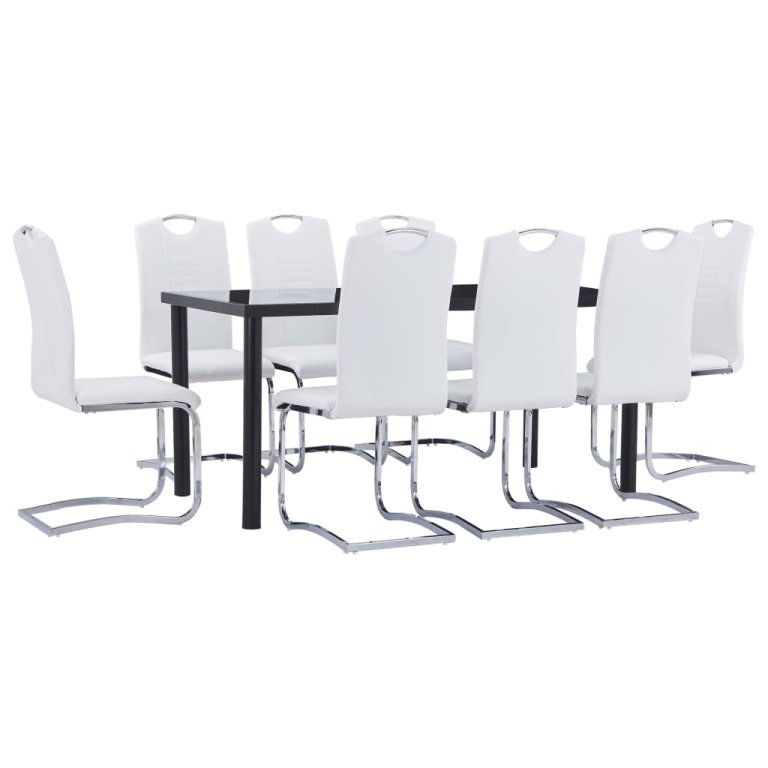 Set mobilier de bucătărie, 9 piese, alb, piele ecologică