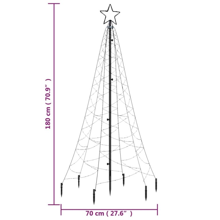 Brad de Crăciun cu țăruș, 200 LED-uri, alb rece, 180 cm