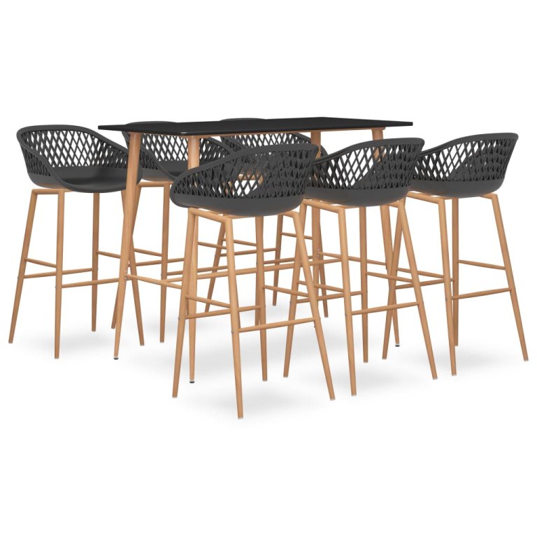 Set mobilier de bar, 7 piese, negru și gri