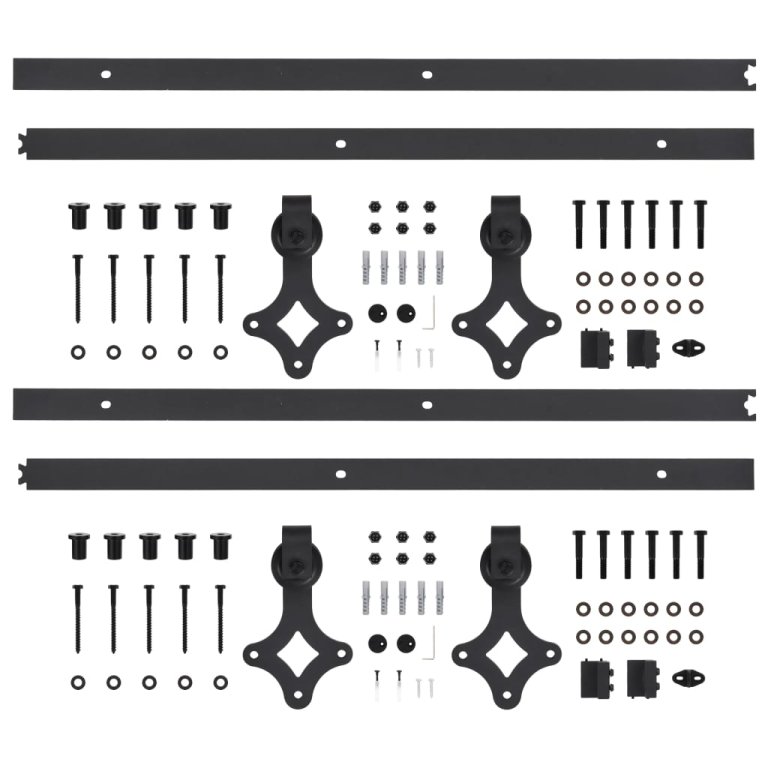 Set feronerie pentru uși glisante, 2 piese,negru, 200 cm, oțel