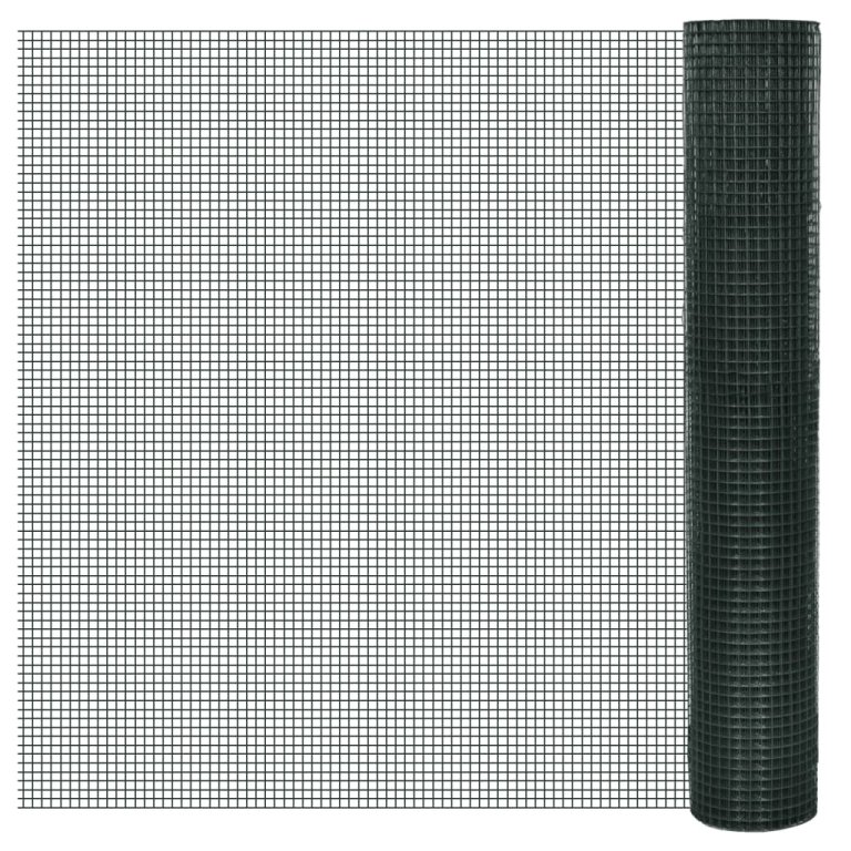 Plasă de sârmă găini, verde, 25 x 1 m, oțel galvanizat cu PVC