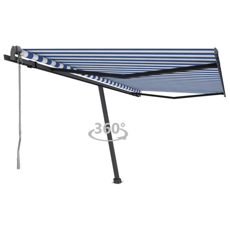 Copertină autonomă retractabilă automat albastru&alb 450x300 cm