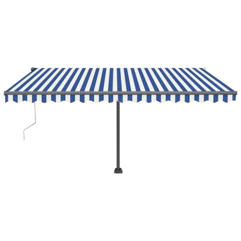 Copertină autonomă retractabilă automat albastru&alb 450x300 cm