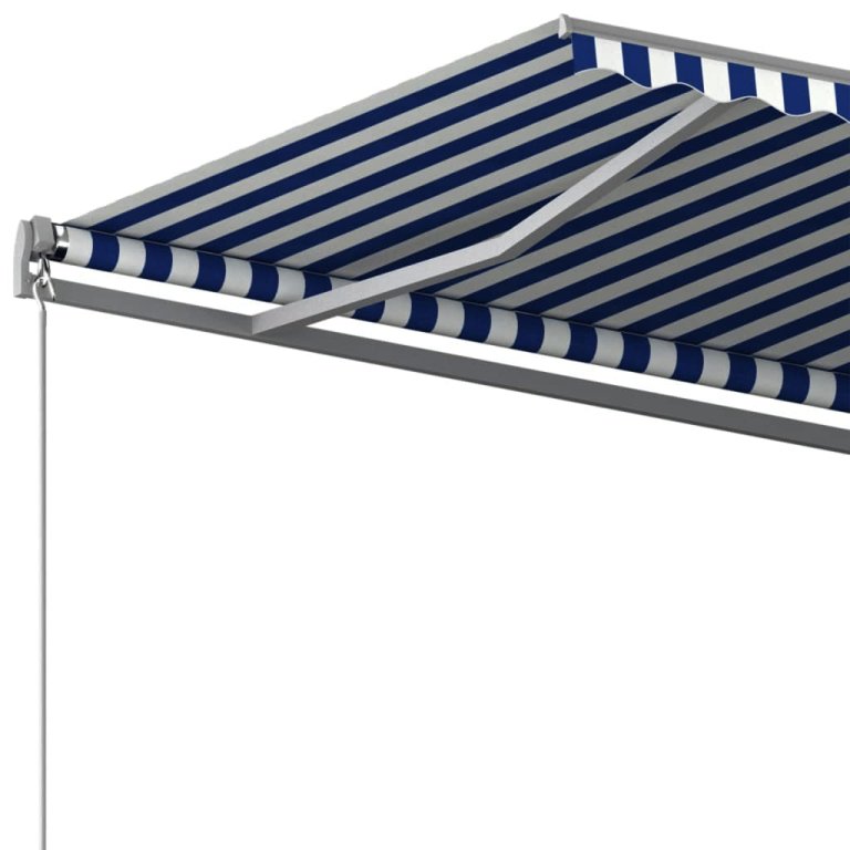 Copertină autonomă retractabilă automat albastru&alb 450x300 cm