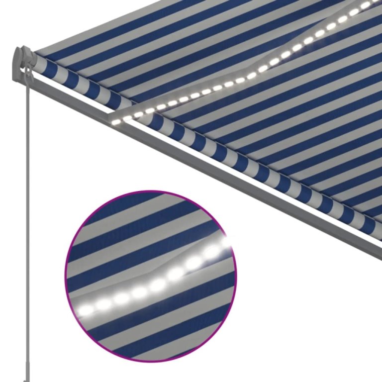 Copertină automată cu senzor vânt & LED albastru/alb 3,5x2,5 m