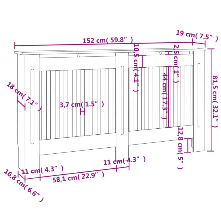 Mască de calorifer, 2 buc., alb, 152 cm, MDF