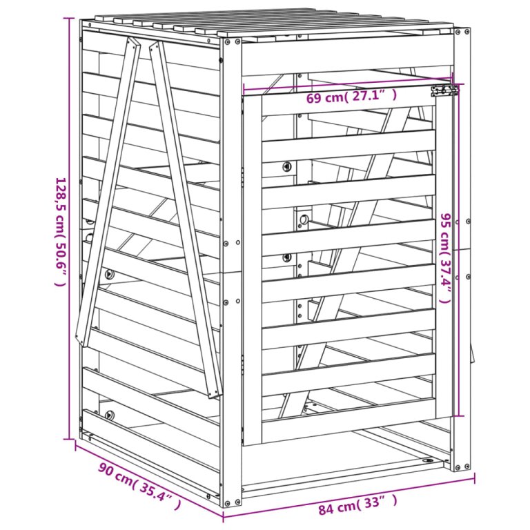 Depozitare pubelă gunoi, maro, 84x90x128,5 cm lemn masiv de pin