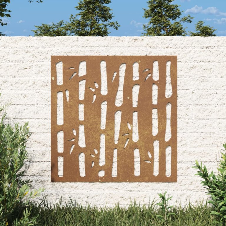 Decor perete de grădină 55x55 cm design bambus oțel Corten