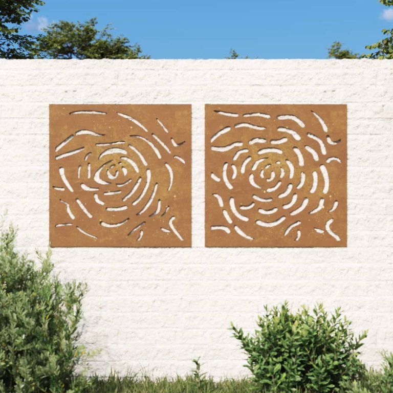 Decor de perete 2 buc. 55x55 cm model trandafiri oțel Corten