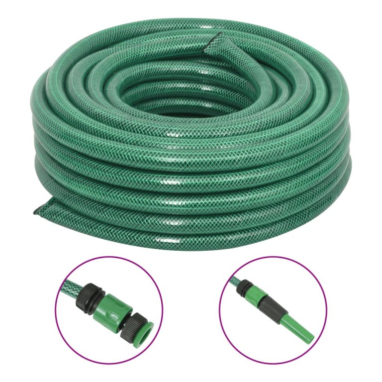 Furtun de grădină cu set de racorduri, verde, 50 m, PVC