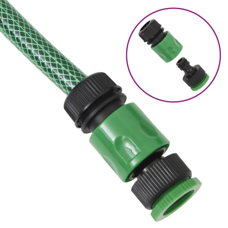 Furtun de grădină cu set de racorduri, verde, 50 m, PVC