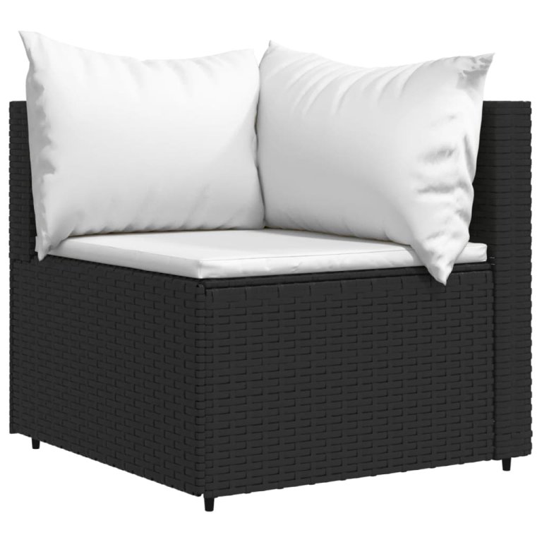 Set mobilier de grădină cu perne, 3 piese, negru, poliratan