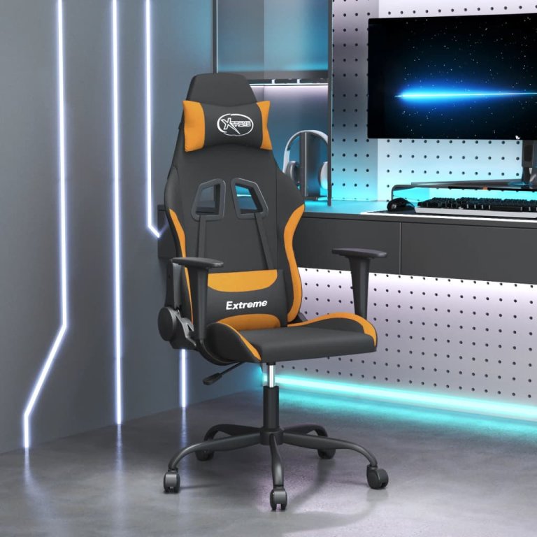 Scaun de gaming cu masaj, negru și portocaliu, textil