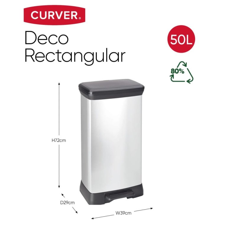 Curver Coș de gunoi cu pedală „Deco”, 50 L, argintiu