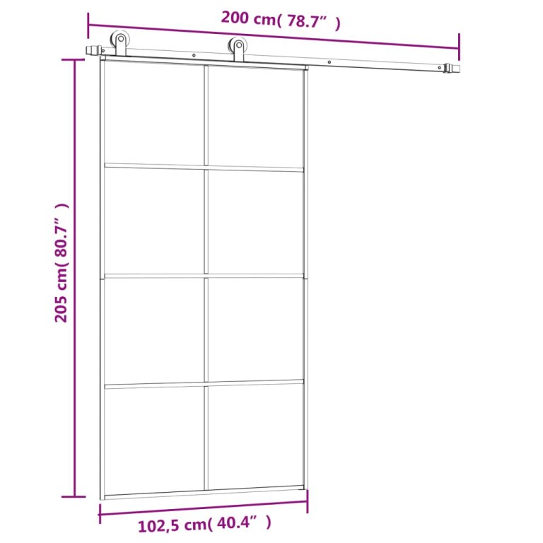 Ușă glisantă cu set feronerie 102,5x205 cm sticlă ESG/aluminiu