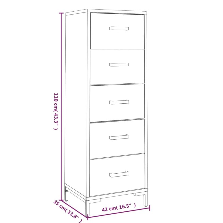 Dulap cu sertare, 42x35x110 cm, lemn masiv de pin reciclat