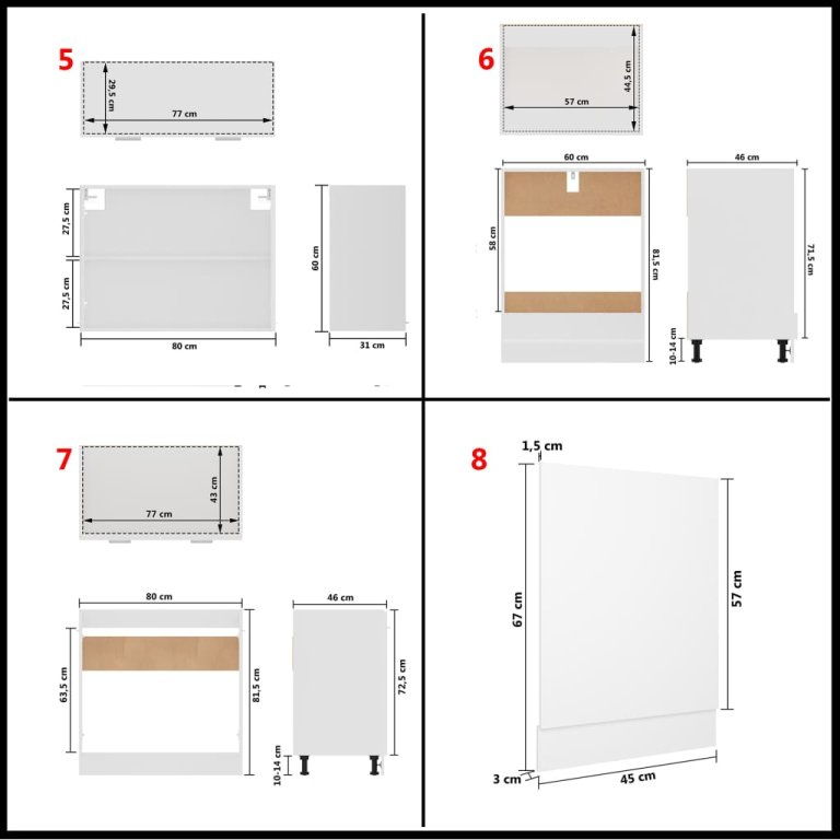 Set dulapuri de bucătărie, 8 piese, alb, PAL