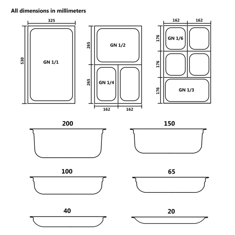 Recipiente Gastronorm 12 buc. GN 1/4 20 mm oțel inoxidabil