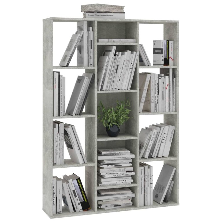 Separator/Bibliotecă, gri beton, 100x24x140 cm, lemn prelucrat