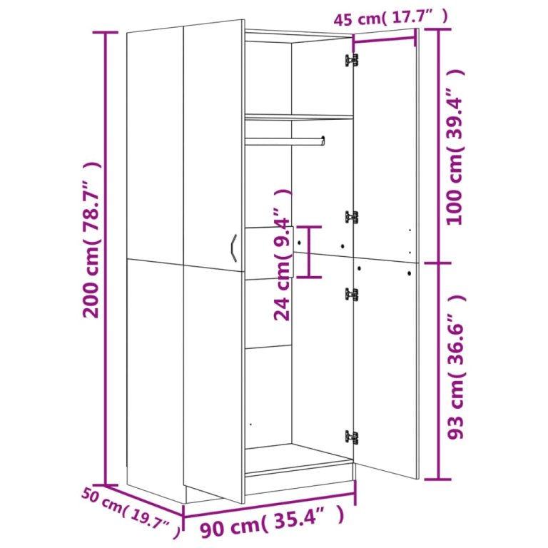 Șifonier, culoare stejar sonoma, 90x52x200 cm, lemn prelucrat