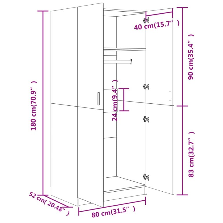 Șifonier, gri beton, 80x52x180 cm, lemn prelucrat