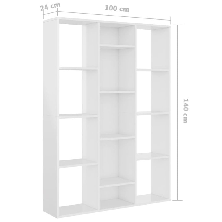 Separator/Bibliotecă alb lucios 100x24x140 cm lemn prelucrat