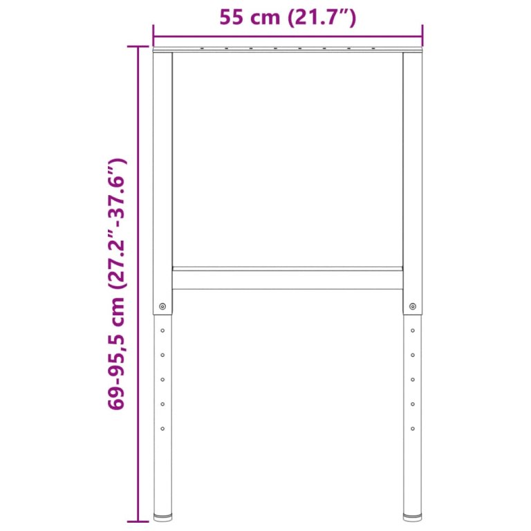 Cadre banc lucru reglabile 2 buc. negru 55x(69-95,5) cm metal