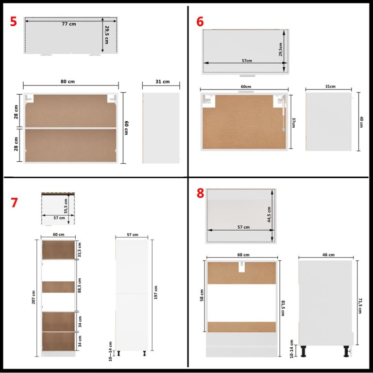 Set dulapuri de bucătărie, 14 piese, alb, PAL