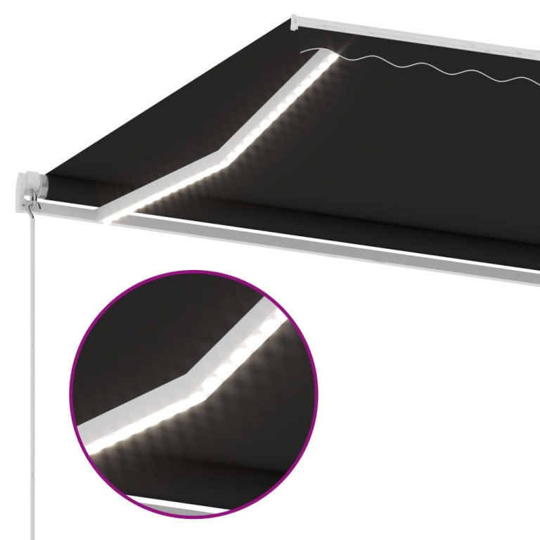 Copertină retractabilă manual cu LED, antracit, 500x300 cm