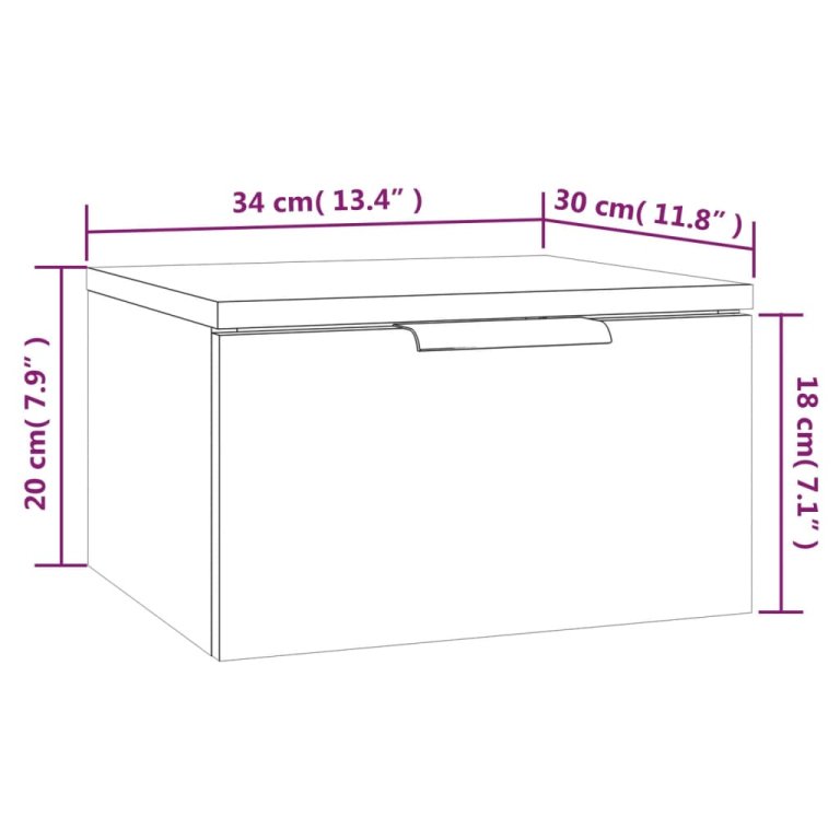 Noptiere de perete, 2 buc., gri beton, 34x30x20 cm