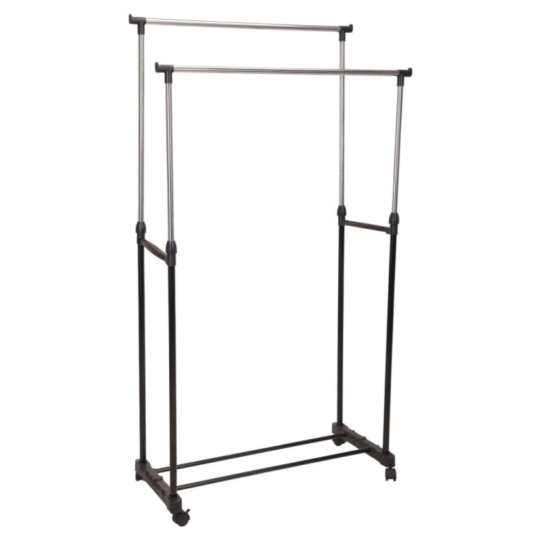 Storage Solutions Suport umerașe duble reglabil roți 80x42x(90-160) cm