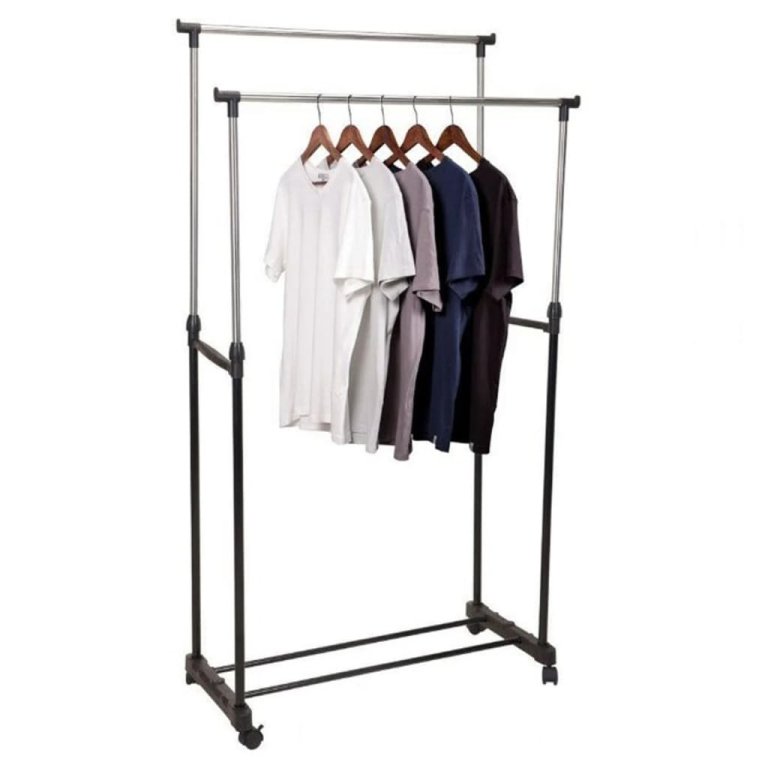 Storage Solutions Suport umerașe duble reglabil roți 80x42x(90-160) cm