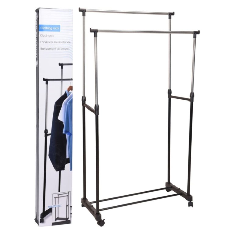 Storage Solutions Suport umerașe duble reglabil roți 80x42x(90-160) cm