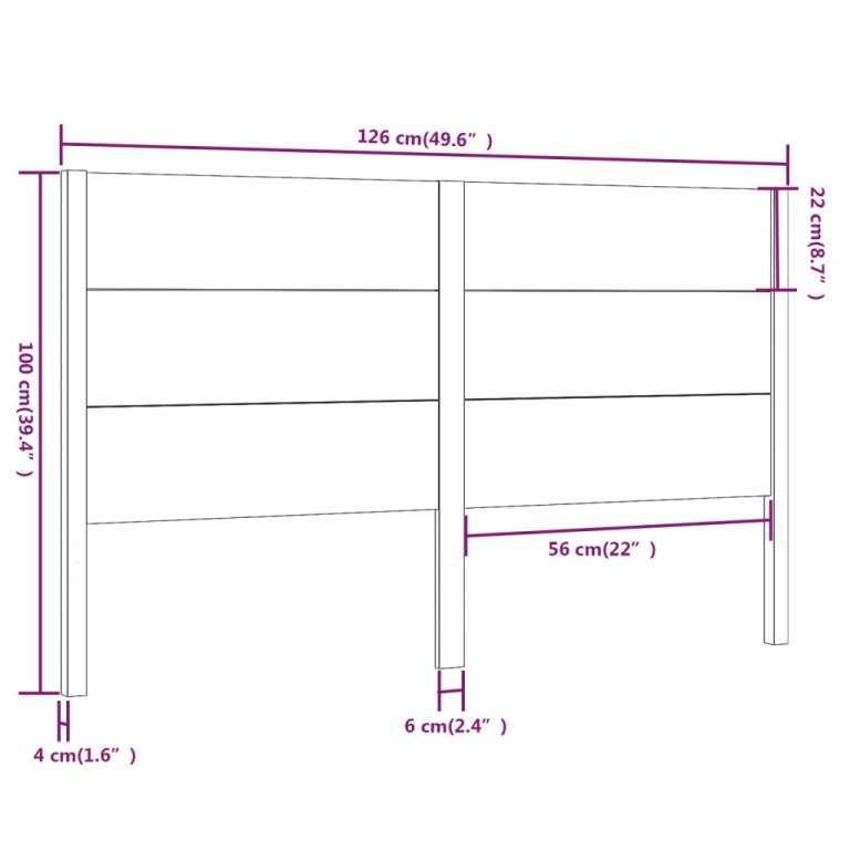 Tăblie de pat, gri, 126x4x100 cm, lemn masiv de pin