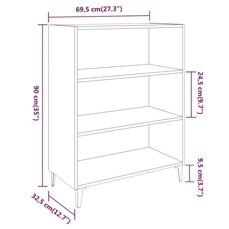 Servantă, gri sonoma, 69,5x32,5x90 cm, lemn prelucrat