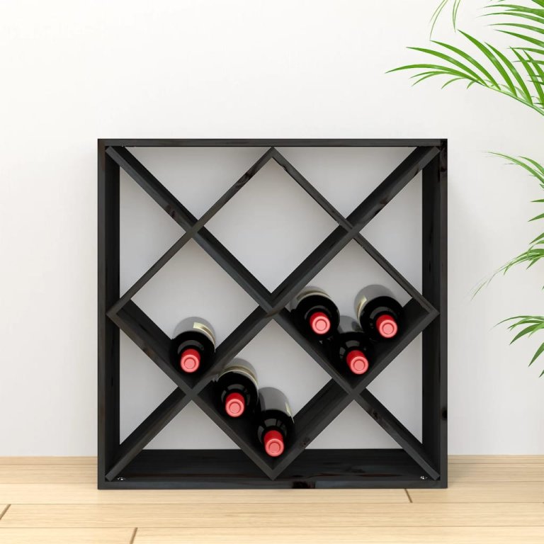 Dulap de vinuri, negru, 62x25x62 cm, lemn masiv de pin