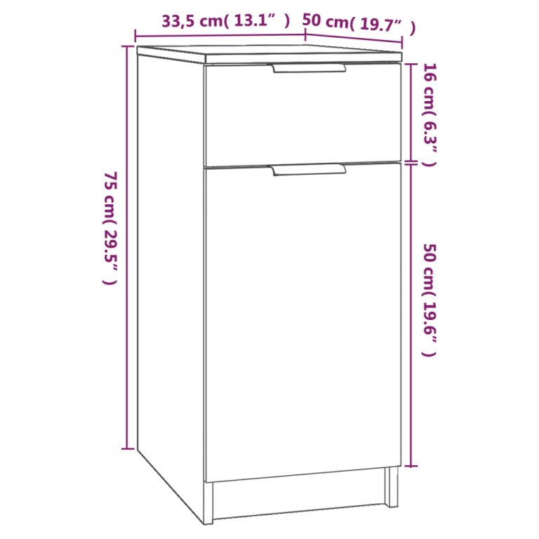 Dulap de birou, stejar maro, 33,5x50x75 cm, lemn prelucrat