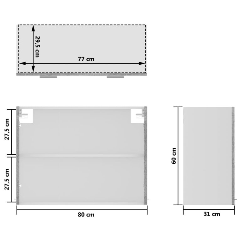 Dulap de sticlă suspendat gri sonoma 80x31x60 cm lemn prelucrat