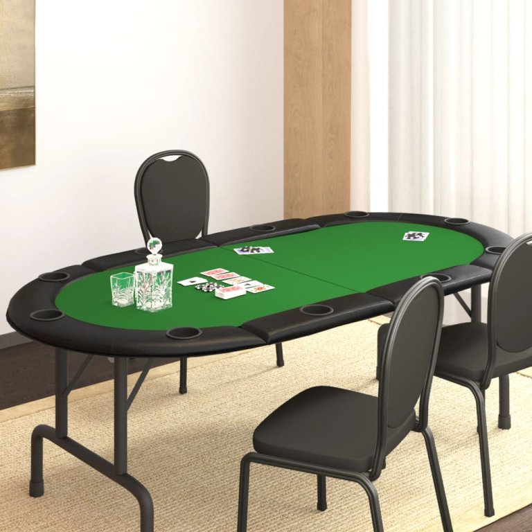 Blat masă de poker, 10 jucători, pliabil, verde, 208x106x3 cm