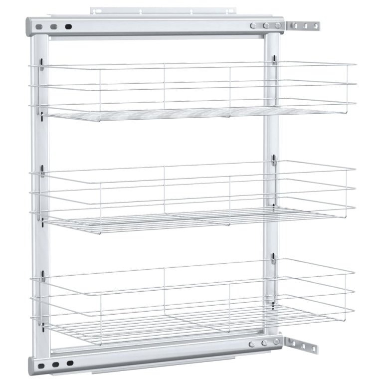 Coș sârmă bucătărie retractabil 3 niveluri argintiu 47x25x56 cm